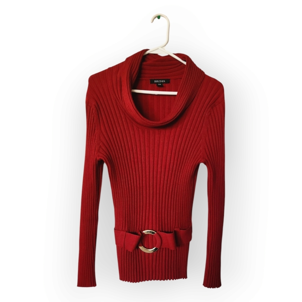 DULCINEA WOMENS SIZE SMALL MEDIUM RED TURTLE NECK SWEATER - Picture 8 of 9